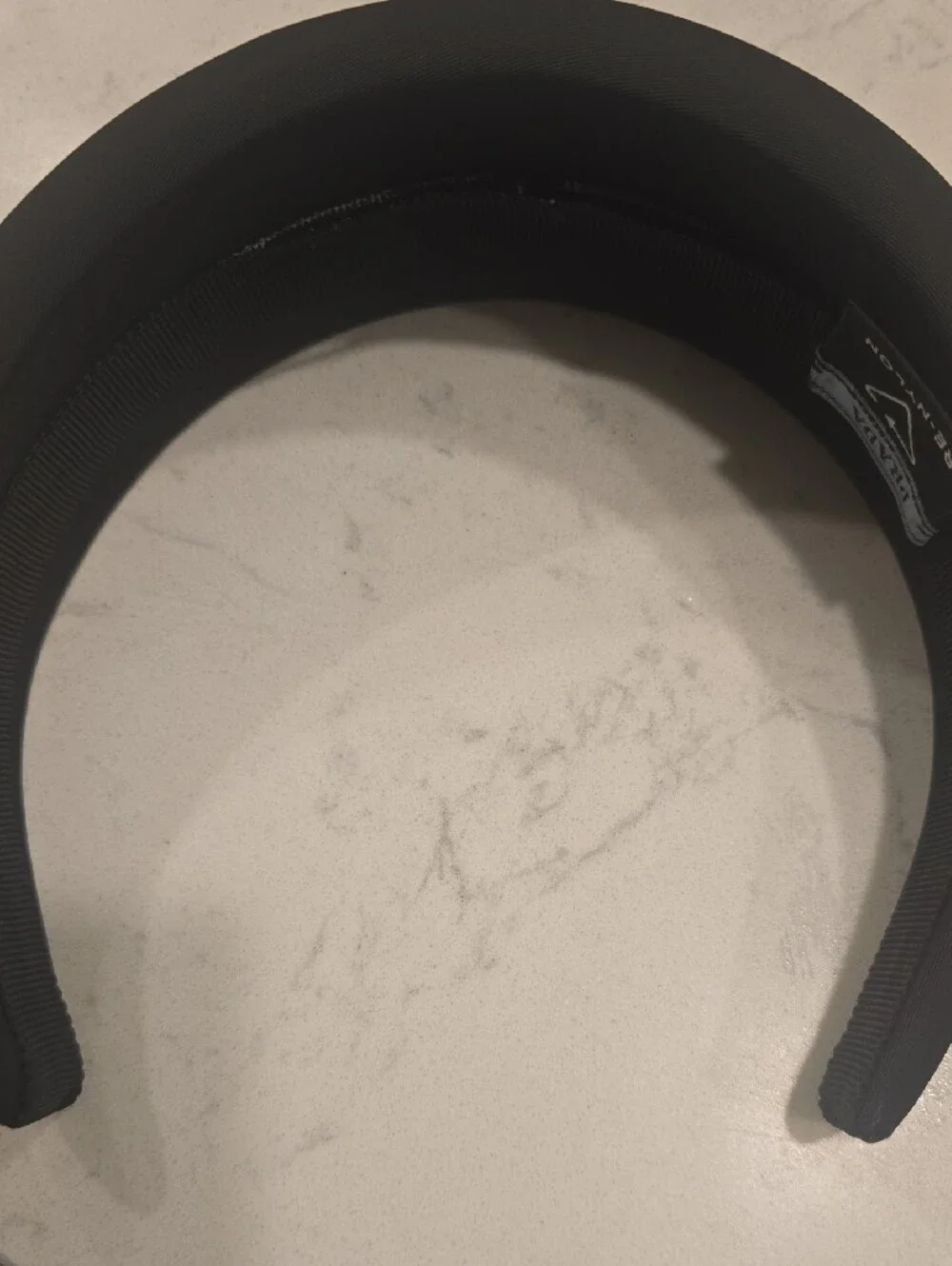 Prada Black Headband with Silver Triangular Logo